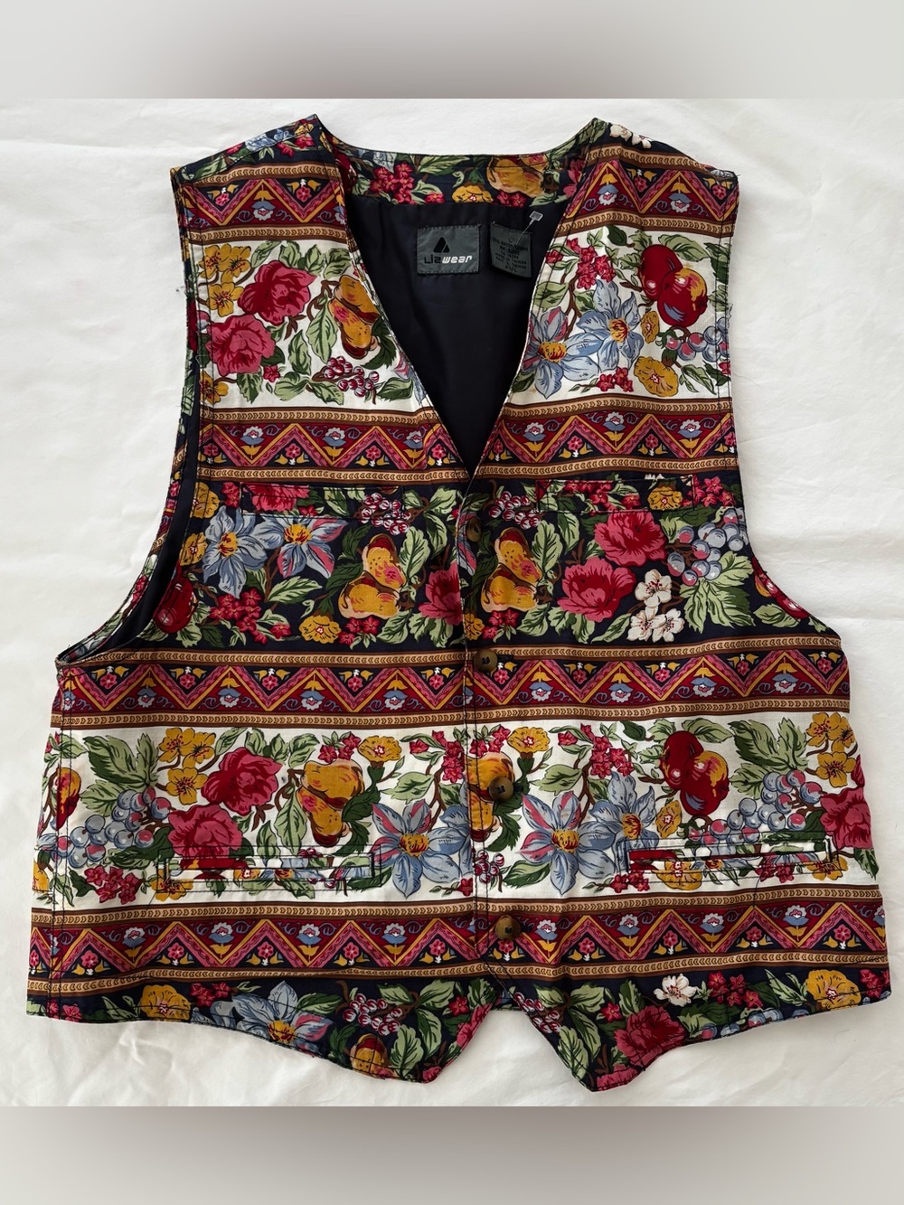 90s Liz Claiborne (Liz Wear) Floral Multicolor Waistcoat Vest